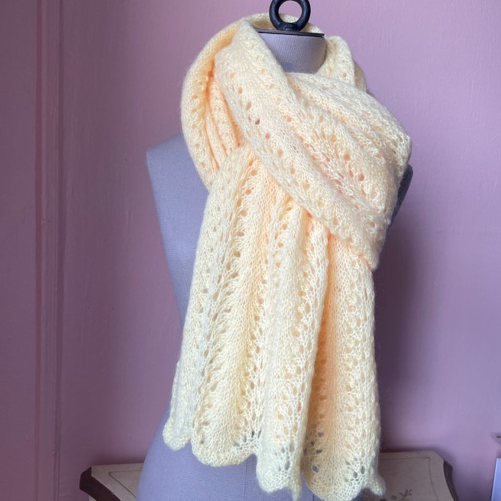 Stunning vintage inspired handmade unique peacock mohair knitted scarf